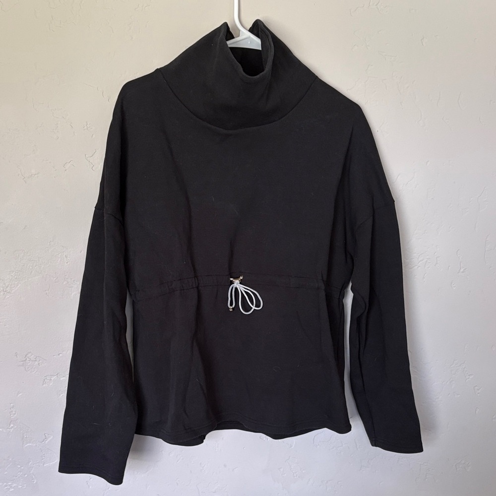 Varley Black Funnel Neck Turtleneck Drawstring Sweatshirt